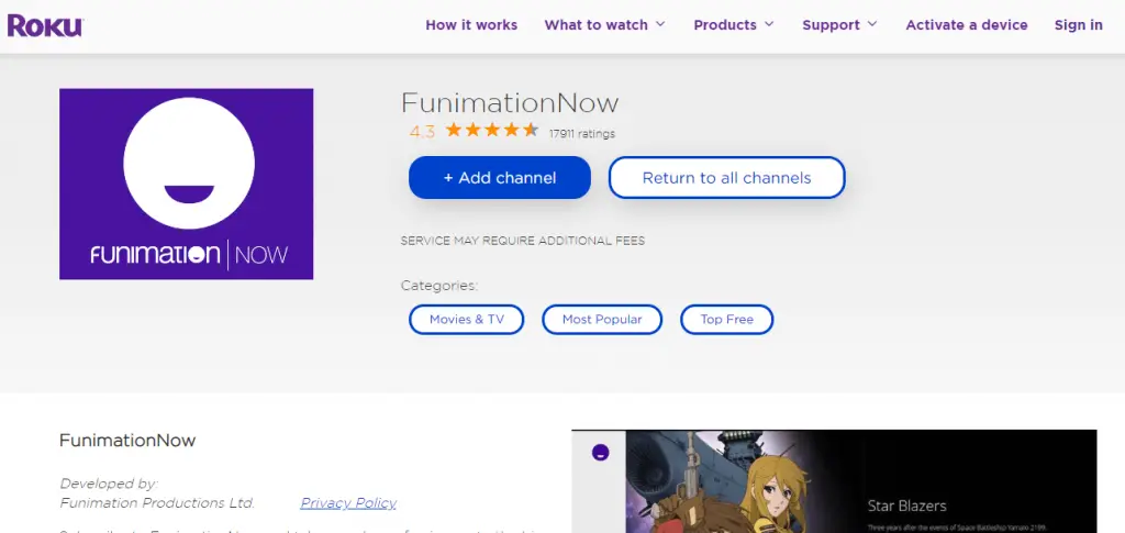 Add FunimationNow on Roku