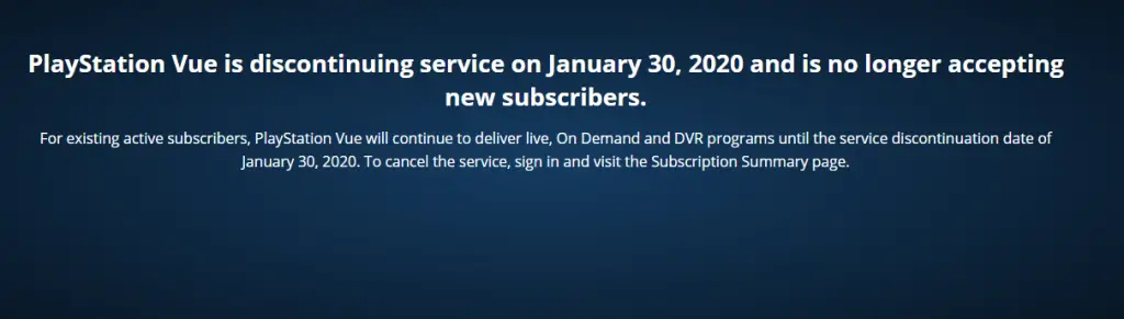 PlayStation Vue no longer available