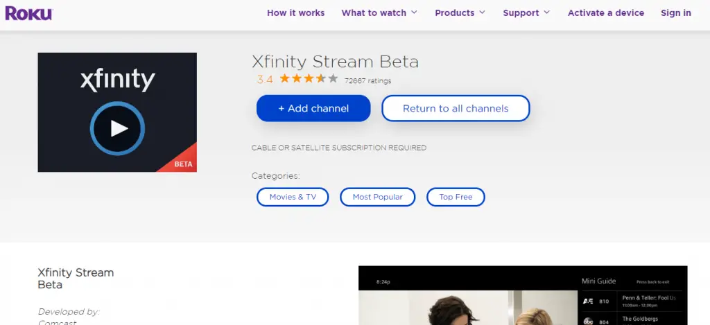 Add Xfinity Stream on Roku