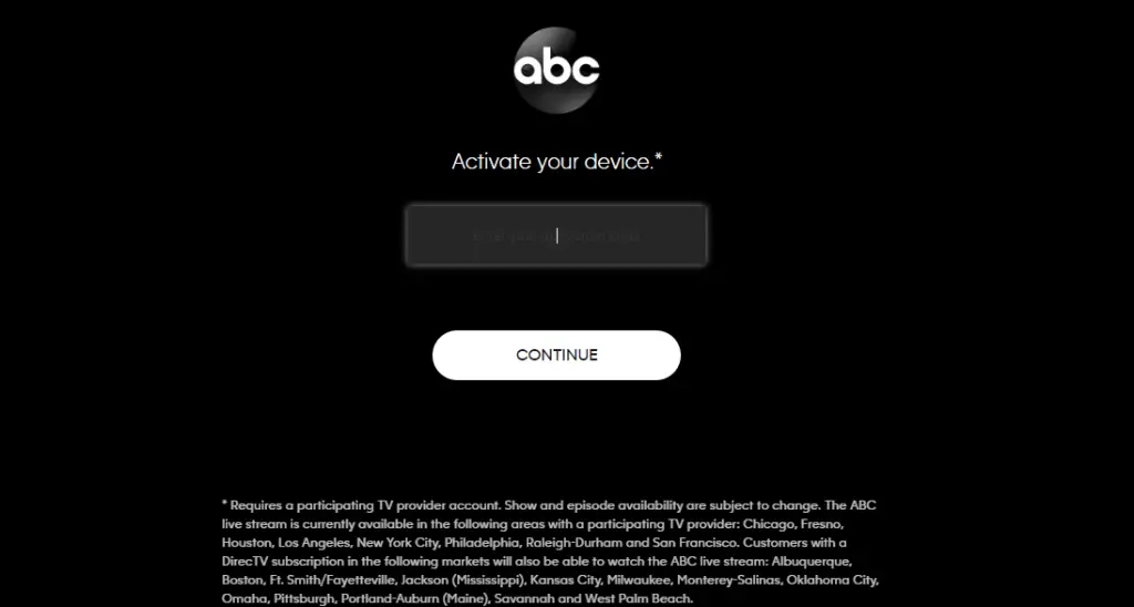 Enter the activation code and stream ABC on Roku