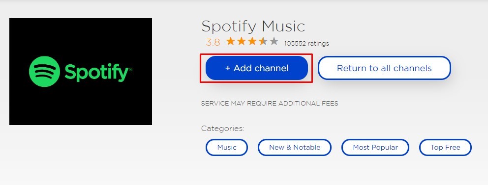 Add Channel - Add Spotify to Roku