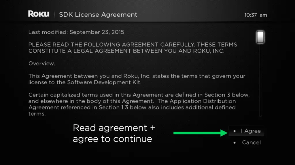 SDK License Agreement on Roku