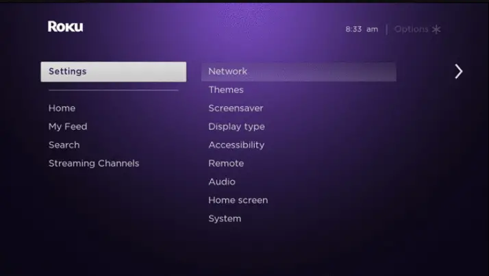 select settings menu