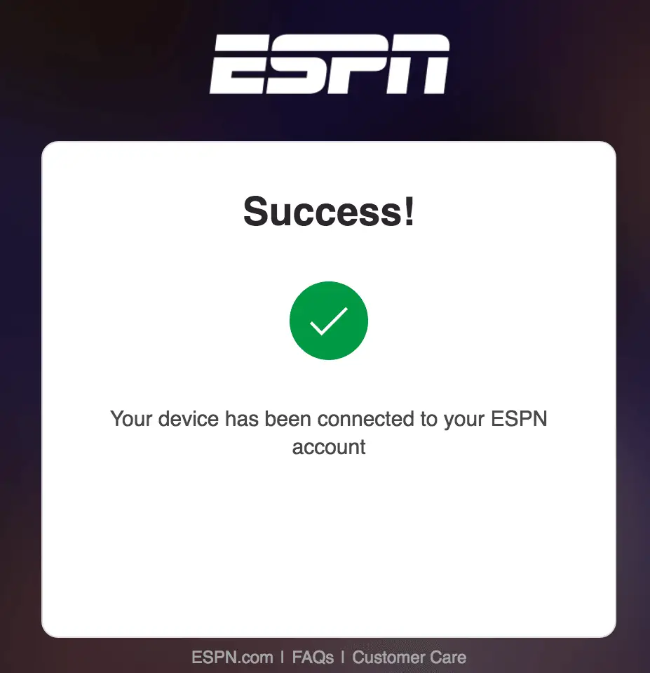 ESPN activated success message