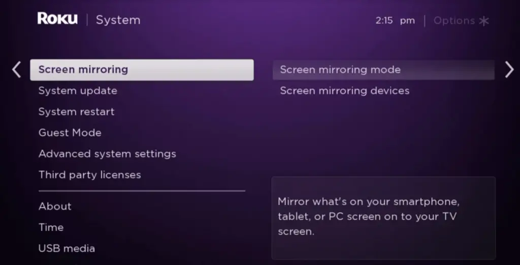 Enable Screen Mirroring on Roku
