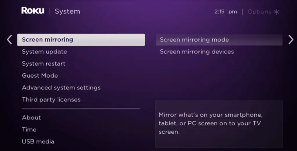 Enable Roku Screen Mirroring