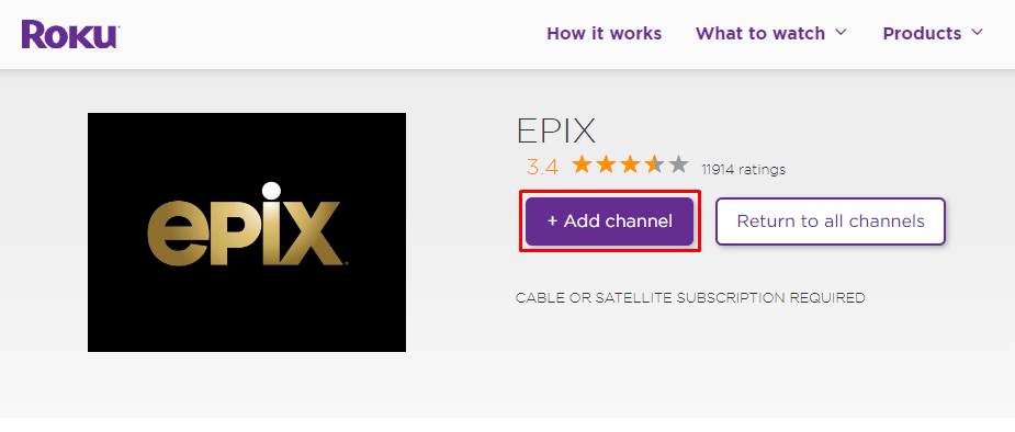 Add channel - EPIX ON ROKU