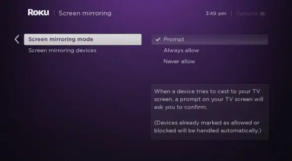 Screen mirroring - ACC NETWORK ON ROKU