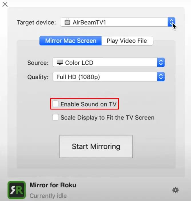 Click Enable sound on TV
