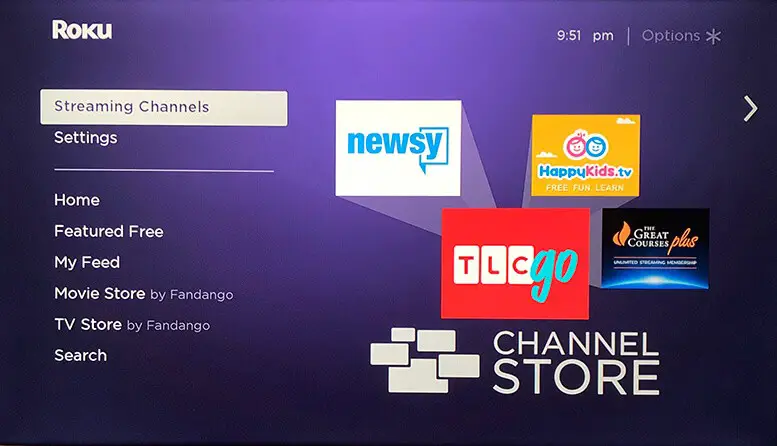 Click Streaming Channels to add apps on Roku