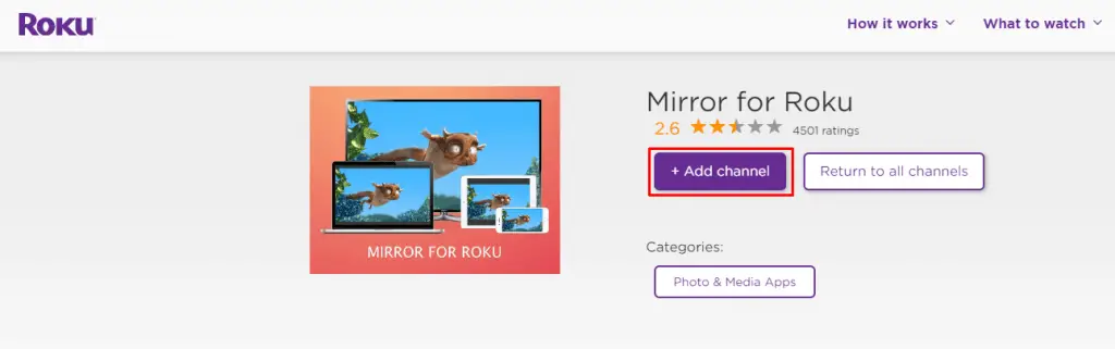 Add Mirror for Roku app