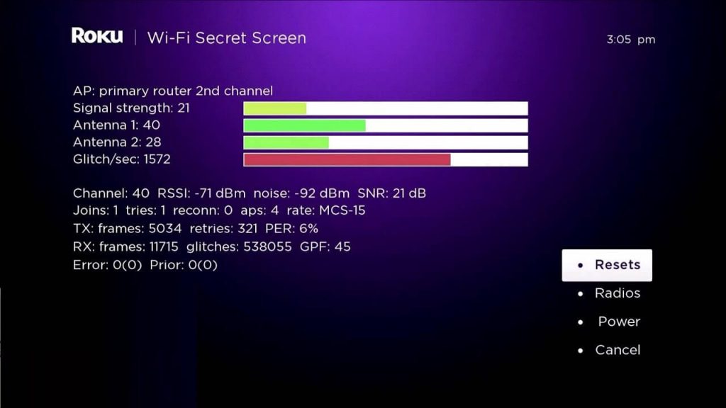 Roku Secret Menu to know WiFi strength