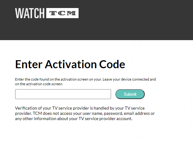 Enter the activation code to stream Watch TCM on Roku