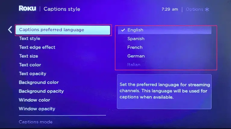 Select any language - Change language on Roku