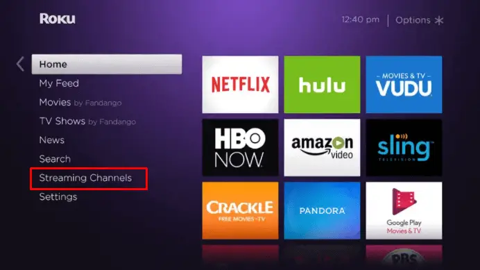 Click Streaming Channels on Roku home screen