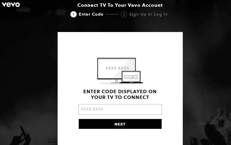 Enter the Activation code in Vevo site