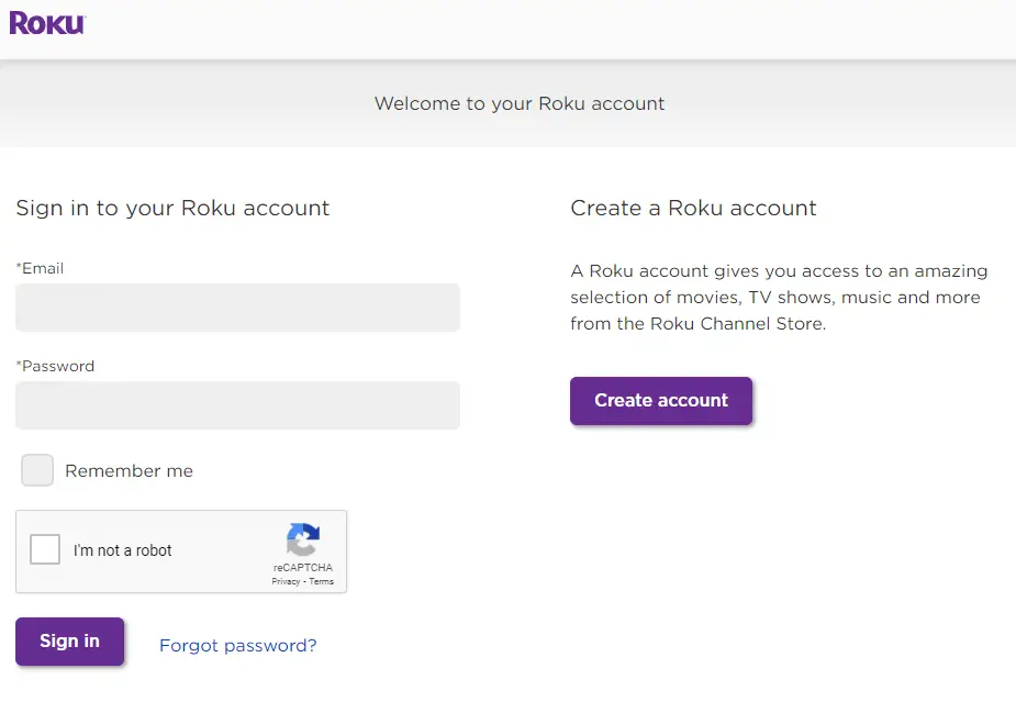 sign in to roku