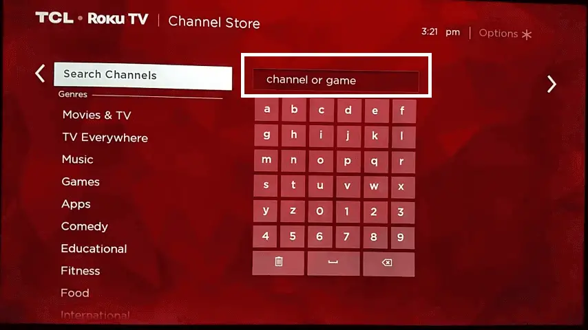 enter Body Groove on Roku search box