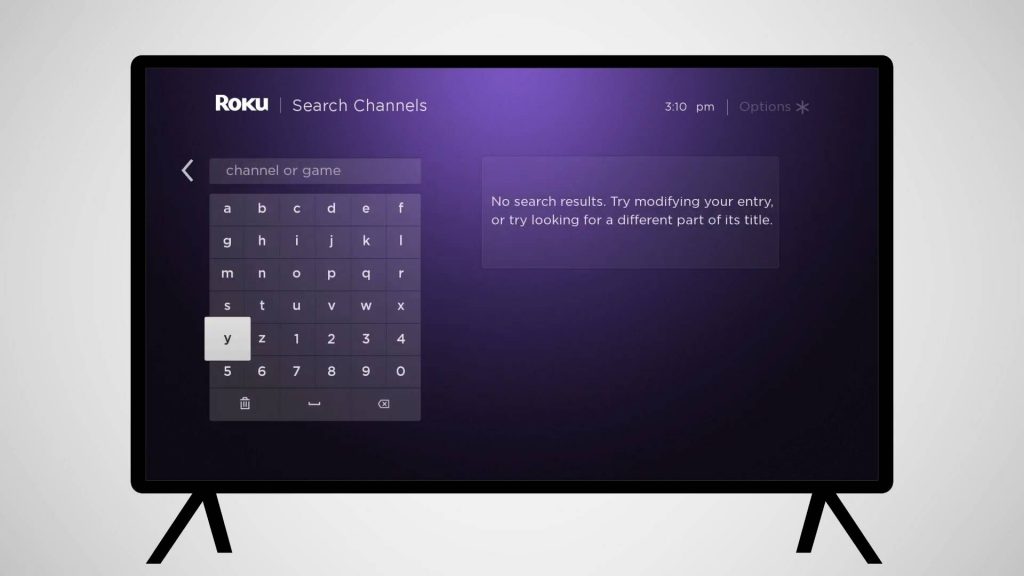 type Ovation NOW on Roku search screen