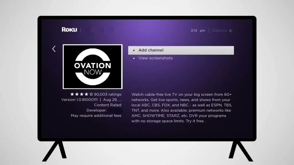 tap add channel - Ovation NOW on Roku
