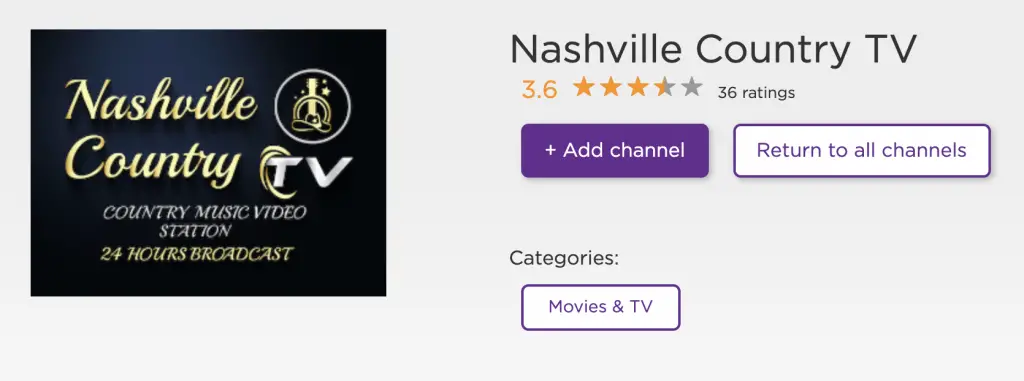 Nashville Country TV on Roku