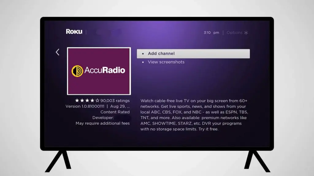 tap add channel - AccuRadio Roku