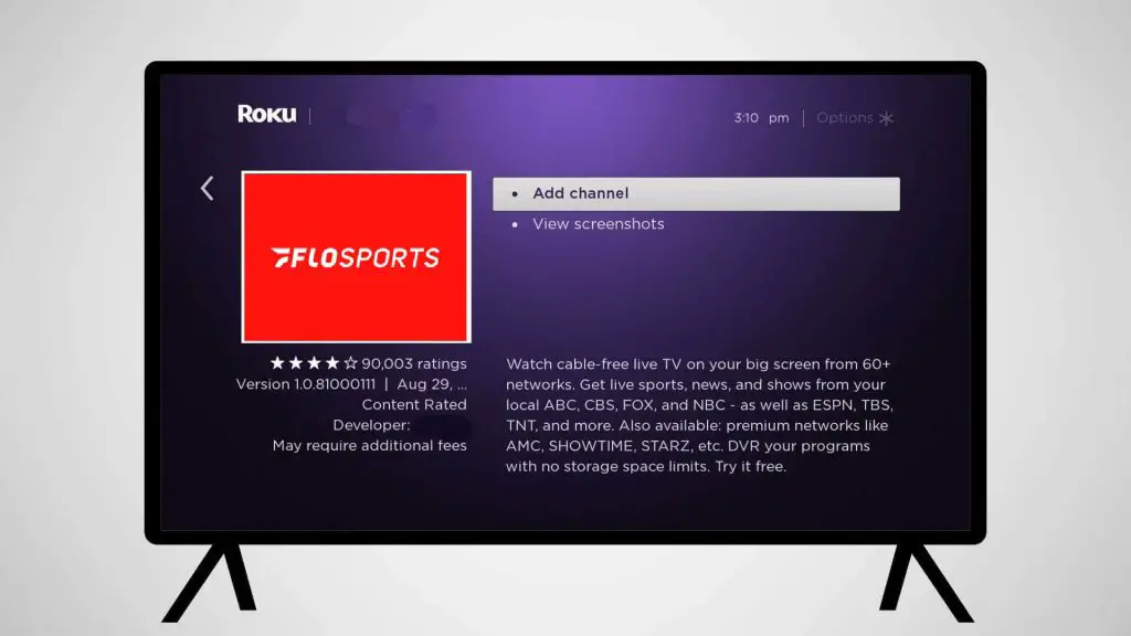 tap add channel to install FloSports Roku