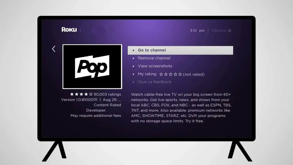 tap go to channel - Pop TV on Roku
