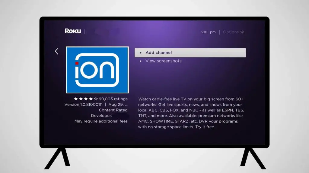 tap add channel - iON on Roku
