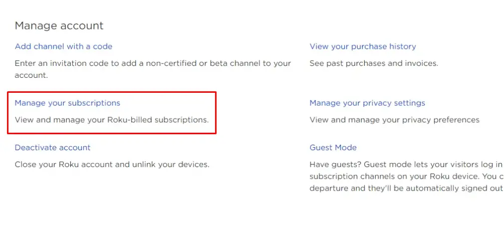 Manage your subscriptions - cancel Frndly TV on Roku 