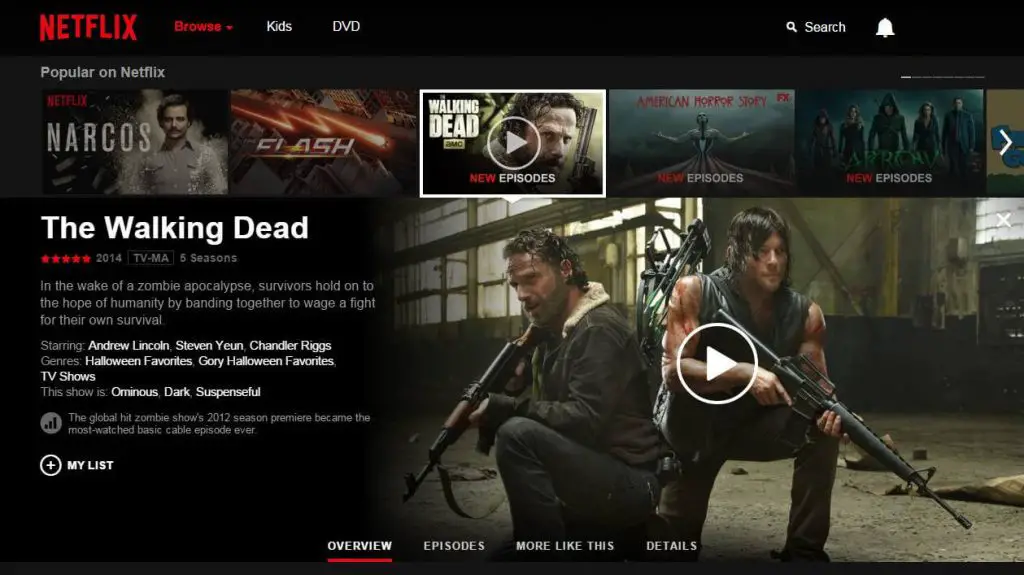 Netflix homepage on Roku