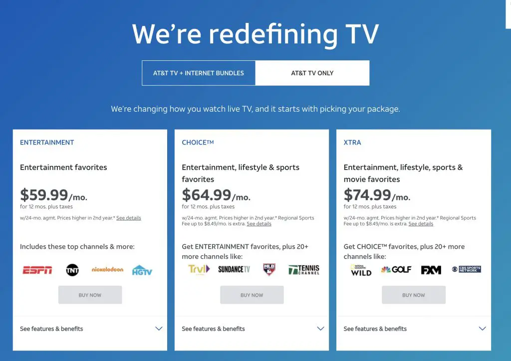 AT&T tv now plans for subscription