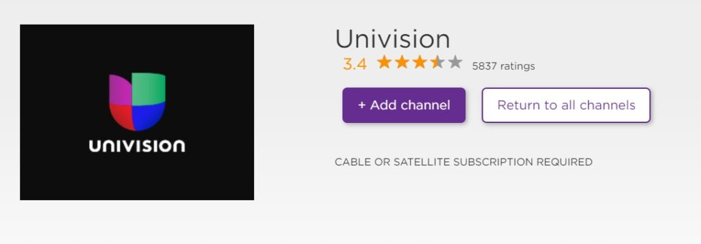 Univision option to add channel on Roku