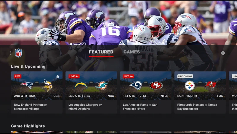 Minnesota Vikings game live content in NFL app on Roku TV 