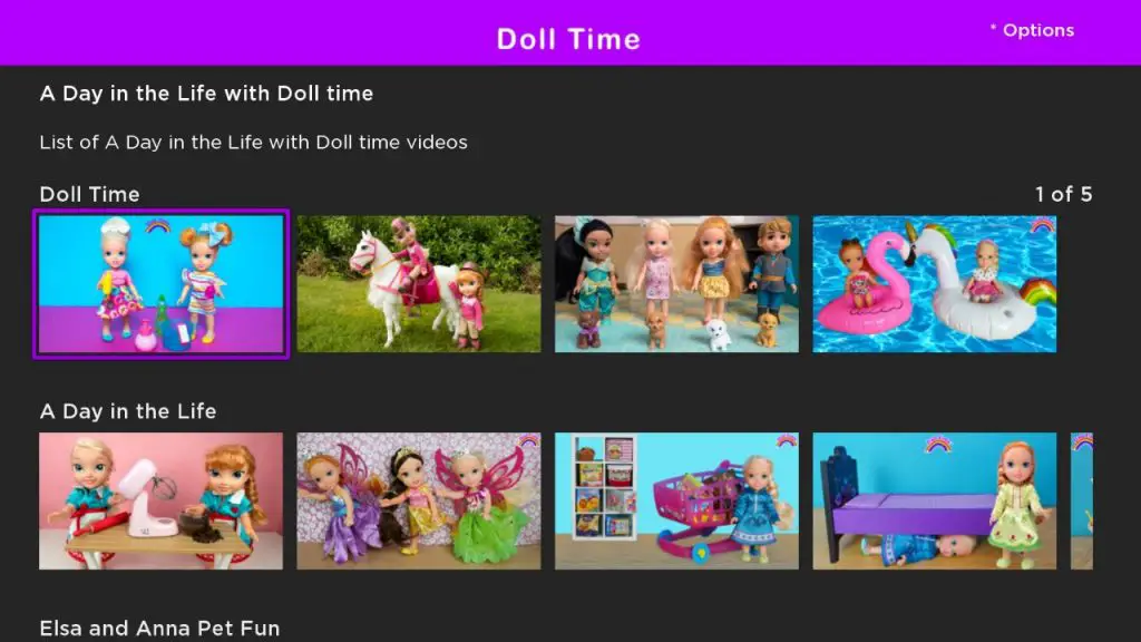 Doll Time Library section on Roku