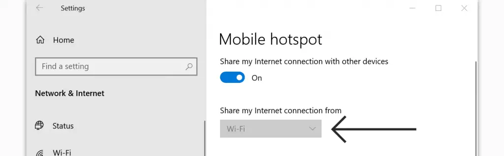 share my internet connection from option on settings