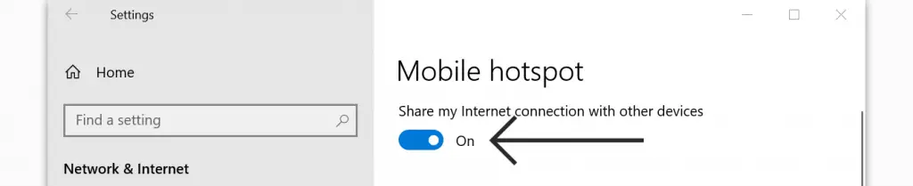 mobile hotspot toggle option on windows