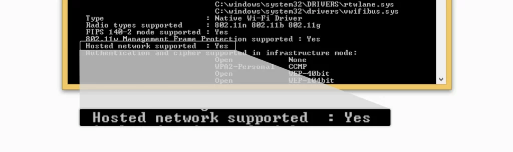 Hosted network supported option on command prompt