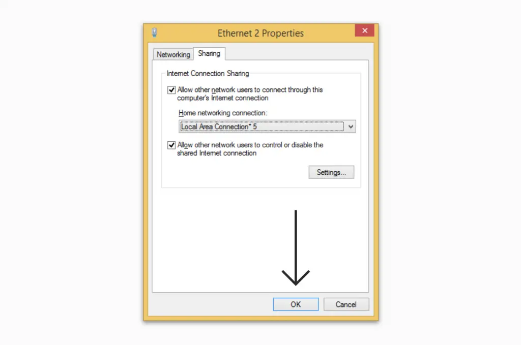 sharing tab on ethernet 2 properties