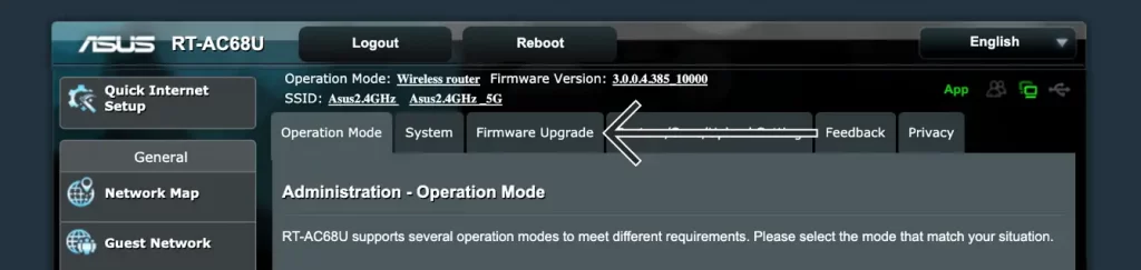 firmware upgrade option on router
