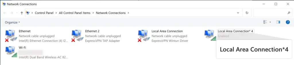 local area connection tab on network connections window