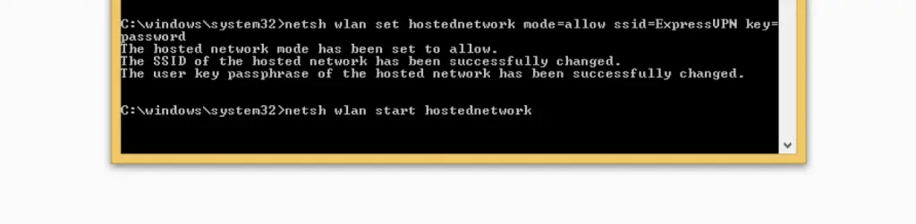 hosted network start command on command prompt