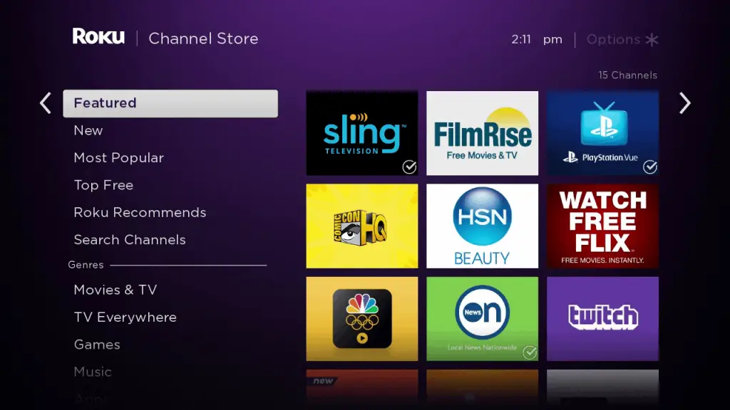 Roku channel store home screen