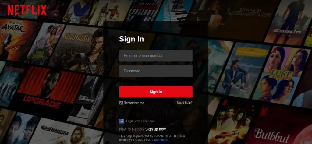 Netflix sign-in page