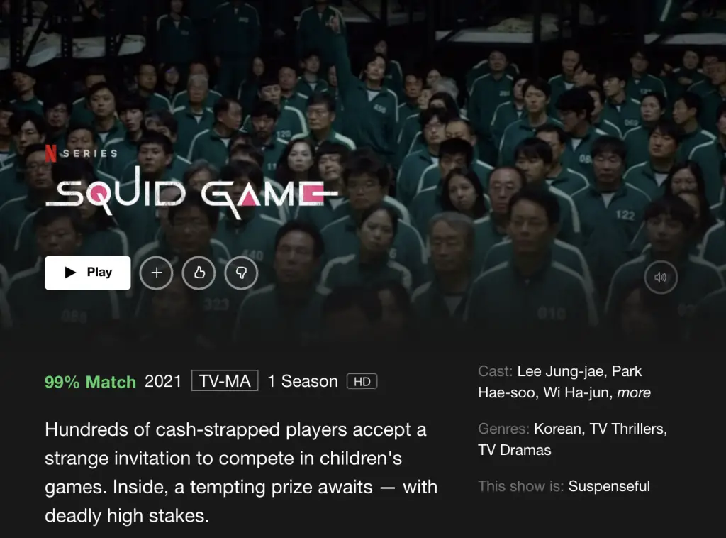 Squid game series play option on Netflix app