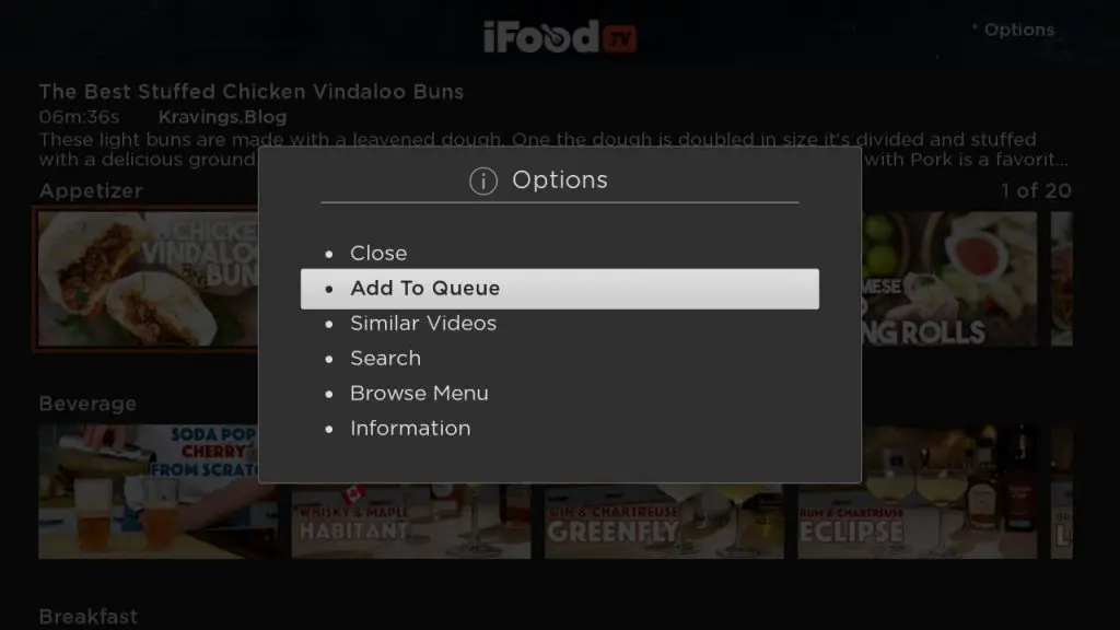 Add to queue option on iFood.tv