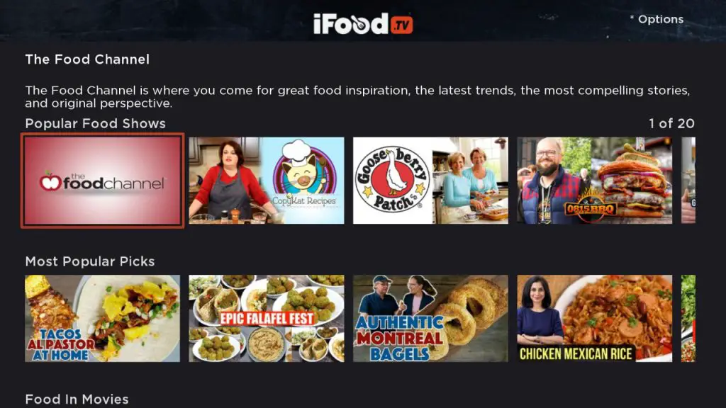 channel option on iFood.tv 