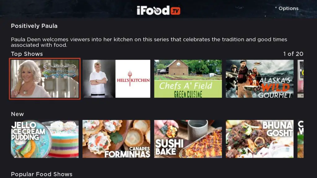 iFood.tv homepage on Roku