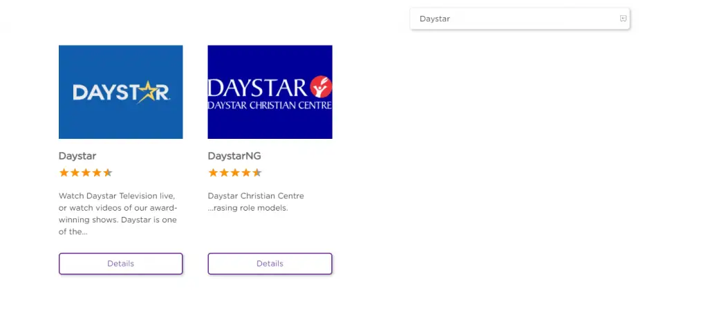 Select Daystar from the search list