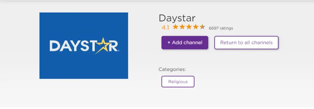 Click on Add Channel to add Daystar on Roku